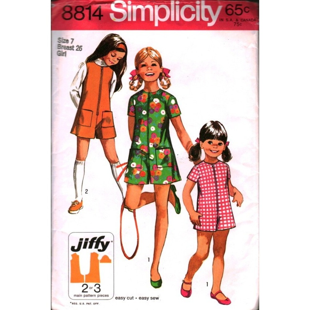 Vintage Simplicity 8814 Girls Jiffy Pantdress Pantjumper Pattern Size 7 B 26
